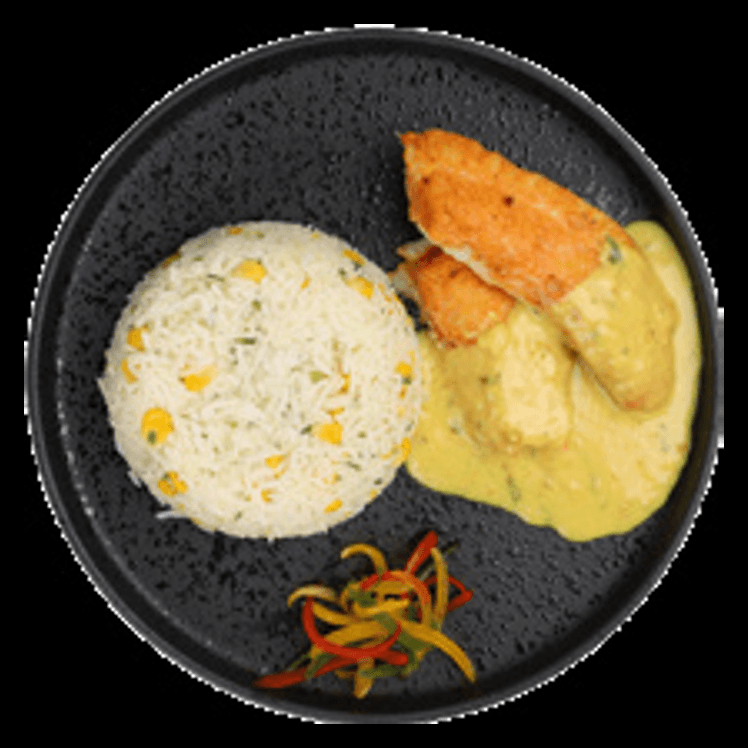 White Fish Curry with Corn Rice